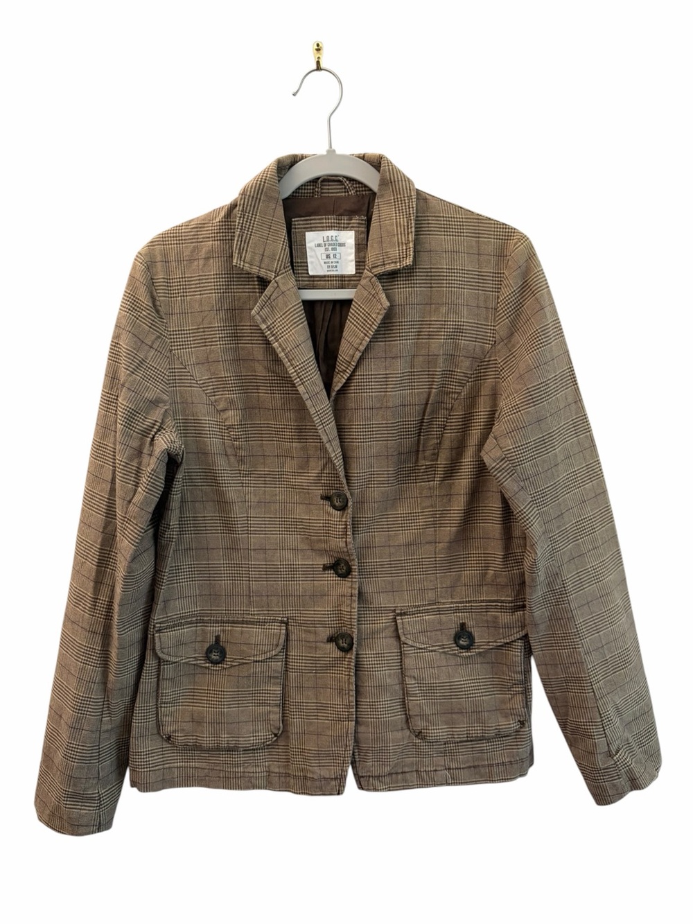 L.O.G.G. Academia Literary Chic Plaid Tailored Blazer Jacket Size 12 Preppy